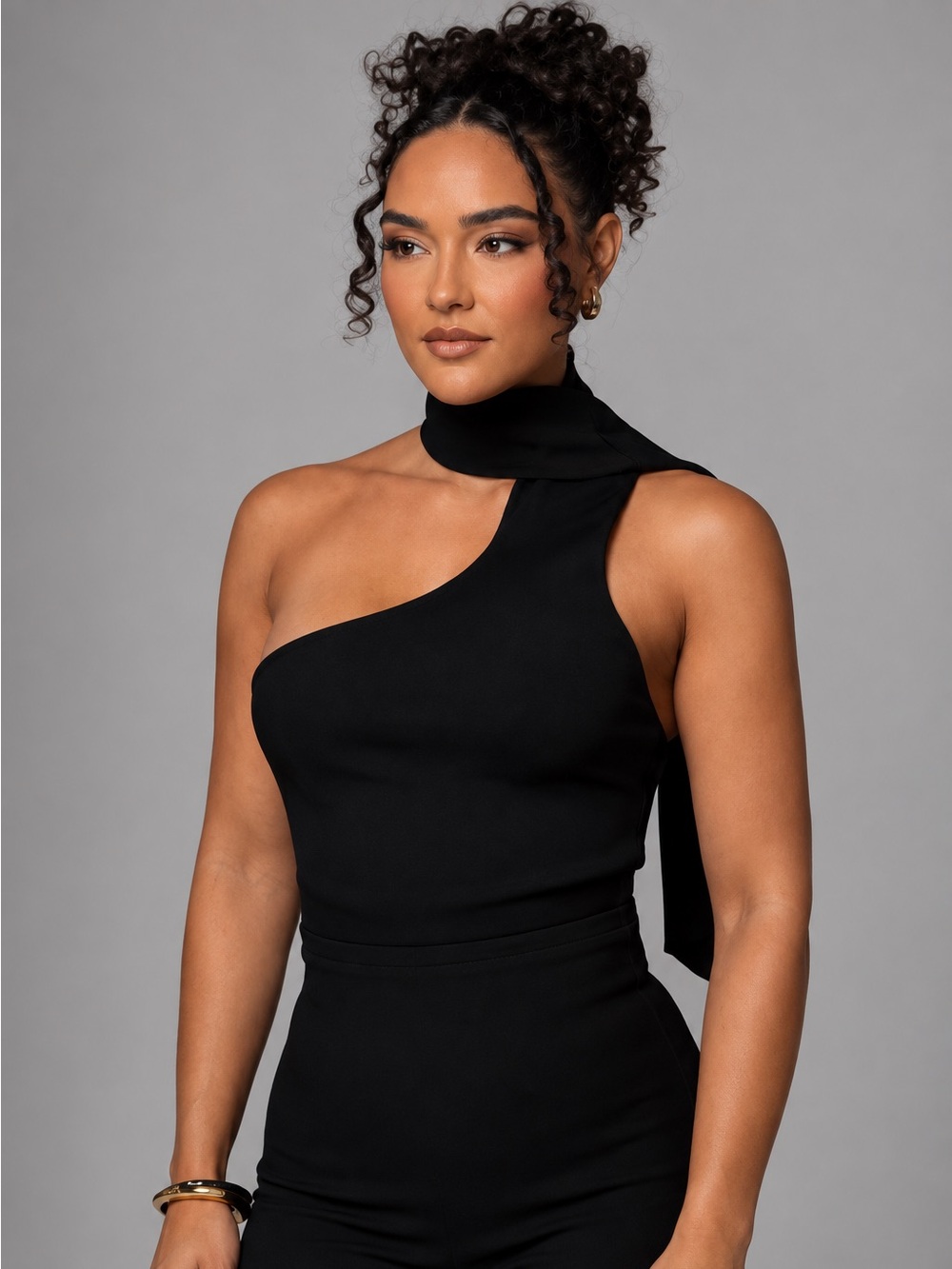 JLUXLABEL Ribbed Knit One Shoulder Top |  Black L (NWOT)